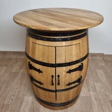 A table-cabinet made of an oak wine barrel